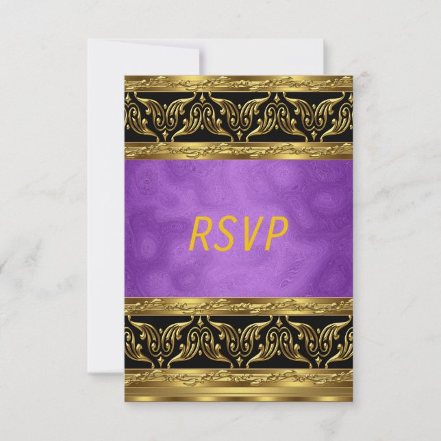 Gold Purple Birthday celebration  Invitation RSVP (Front)