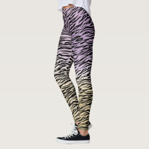 Gold Purple Black Zebra Print Watercolor Ombre Leggings