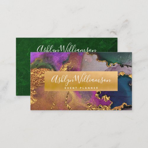 Gold purple blue green modern marble watercolor business card
