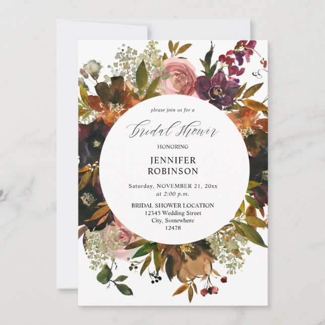 Gold, Purple, & Blush Pink Floral Bridal Shower Invitation (Front)