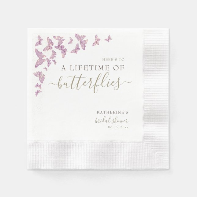 Gold Purple Butterfly Boho Bridal Shower Custom Napkins (Front)