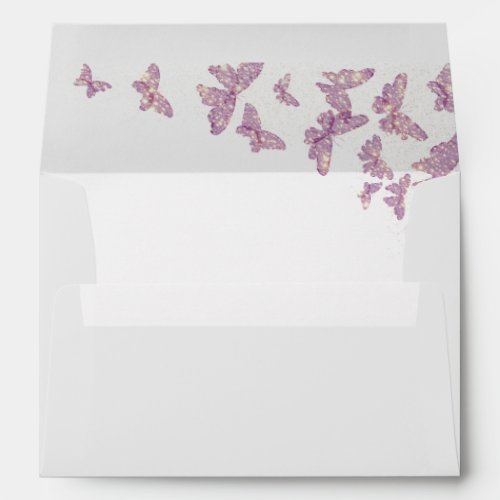 Gold Purple Butterfly Glitter Boho Elegant Wedding Envelope