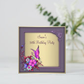 Gold Purple Butterfly Womans 50th Birthday Party Invitation (Standing Front)