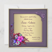 Gold Purple Butterfly Womans 50th Birthday Party Invitation (Back)