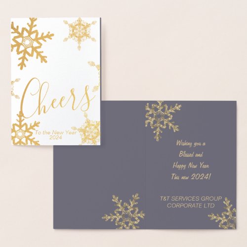 Gold Purple Cheers to the New Year Corporate Foil Card