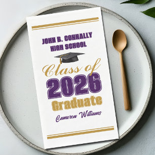Gold Purple Class of 2026 Graduation Party Paper Guest Towels