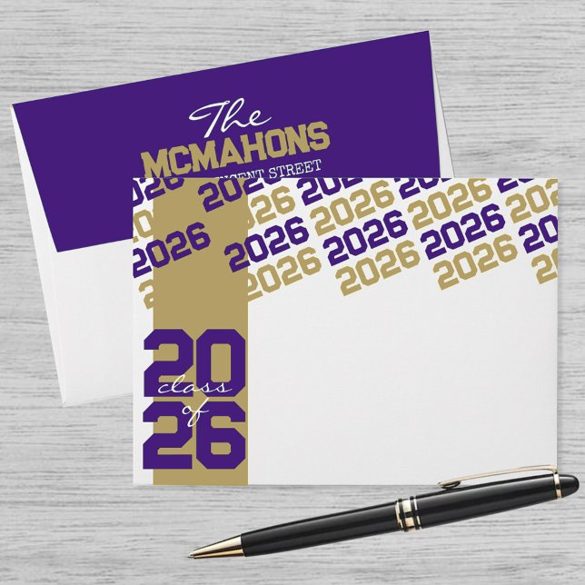 Gold & Purple Class of + Return Address Graduation Envelope (Creator Uploaded)