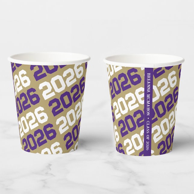 Gold & Purple Class Year Graduation Paper Cups (Creator Uploaded)