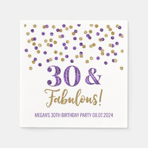 Gold Purple Confetti 30  Fabulous  Napkins