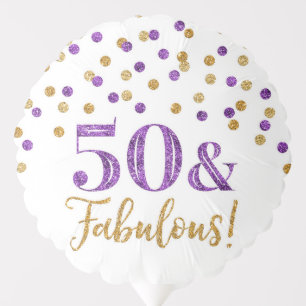 Gold Purple Confetti 50 & Fab Birthday Balloon