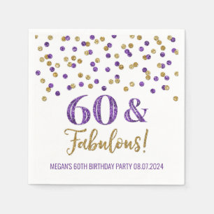 Gold Purple Confetti 60 & Fabulous Napkins