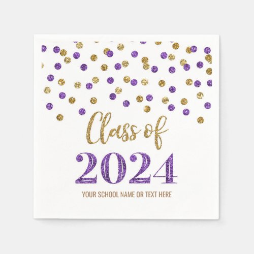 Gold Purple Confetti Class of 2024  Napkins