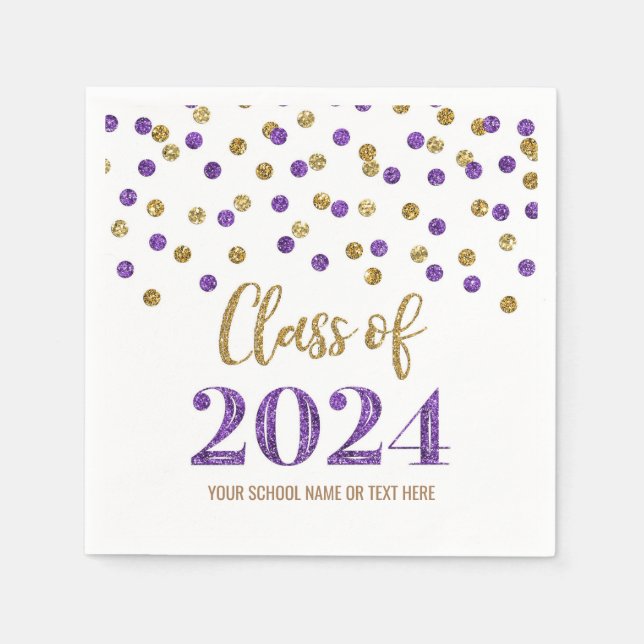 Gold Purple Confetti Class of 2024  Napkins (Front)