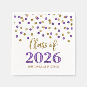 Gold Purple Confetti Class of 2026 Napkins