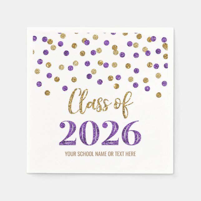 Gold Purple Confetti Class of 2026 Napkins (Front)
