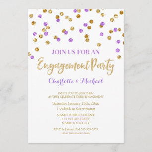 Gold Purple Confetti Engagement Party Invitation