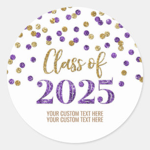 Gold Purple Confetti Graduation 2025 Classic Round Sticker
