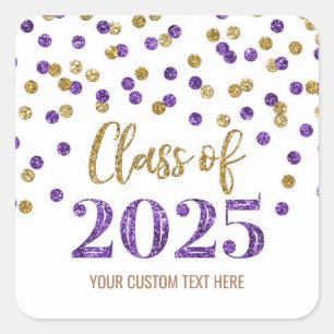 Gold Purple Confetti Graduation 2025 Square Sticker