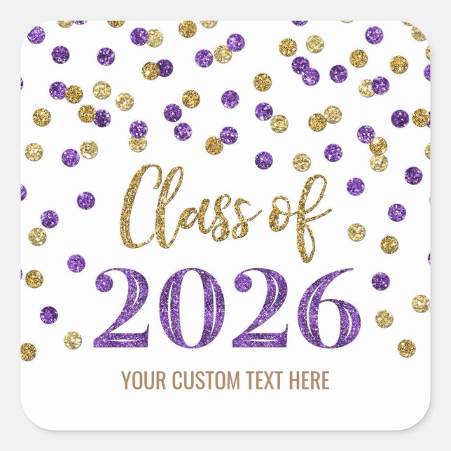 Gold Purple Confetti Graduation 2026 Square Sticker (Front)