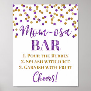 Gold Purple Confetti Mom-osa Bar Sign Baby Shower