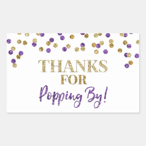 Gold Purple Confetti Thanks for Popping By Rectangular Sticker