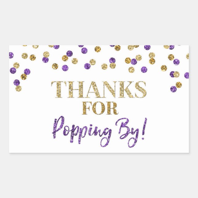 Gold Purple Confetti Thanks for Popping By Rectangular Sticker (Front)