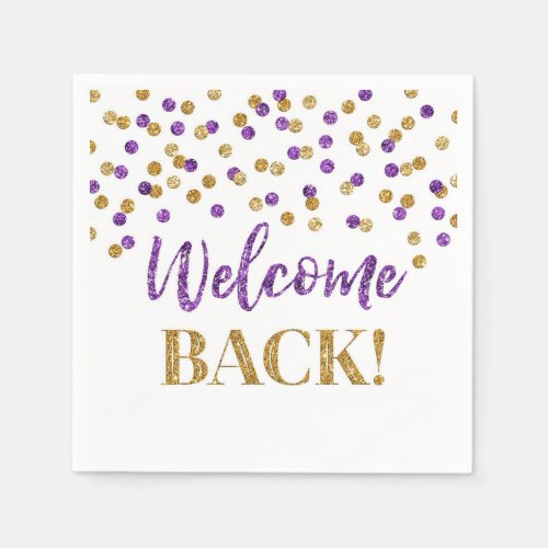 Gold Purple Confetti Welcome Back Napkins