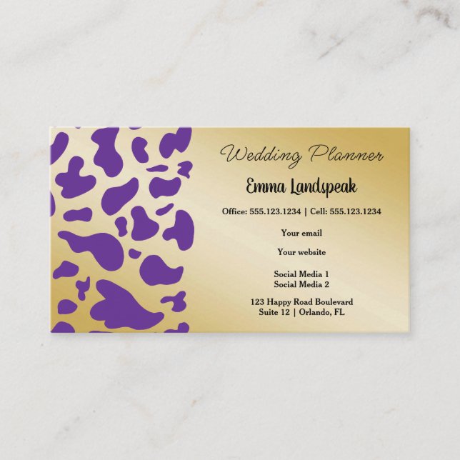 Gold & Purple Cow Print  Business Card (Front)