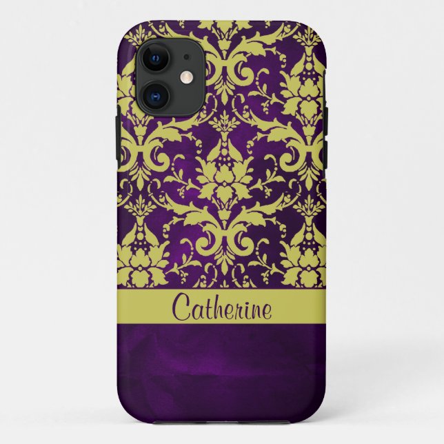 Gold Purple Damask Case-Mate iPhone Case (Back)
