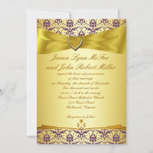 Gold &amp; Purple Damask Wedding Invitation