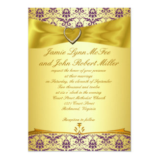 Gold & Purple Damask Wedding Invitation