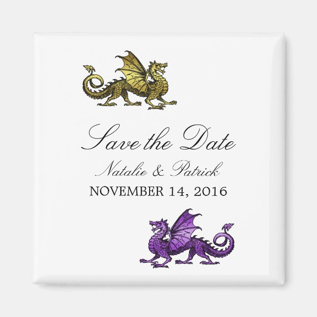 Gold Purple Dragon Save the Date Magnet (Front)