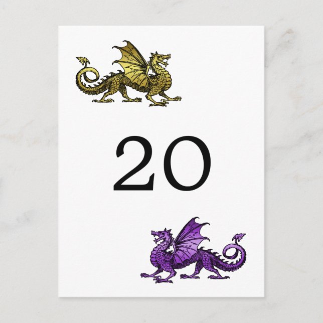 Gold Purple Dragon Table Number Postcard (Front)
