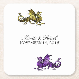 Gold Purple Dragon Wedding Paper Coasters