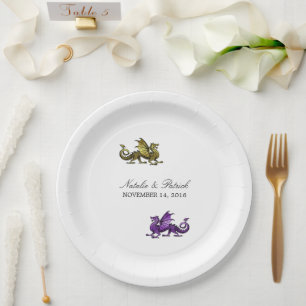 Gold Purple Dragon Wedding Paper Plates