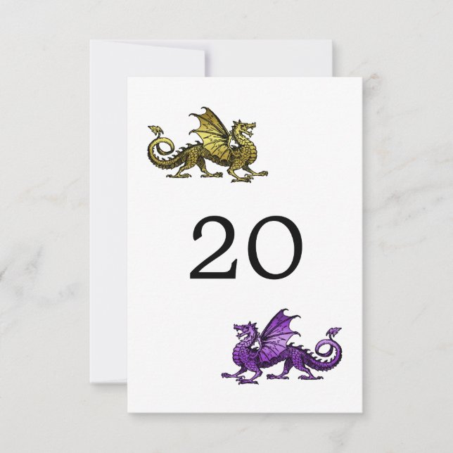 Gold Purple Dragon Wedding Table Card (Front)