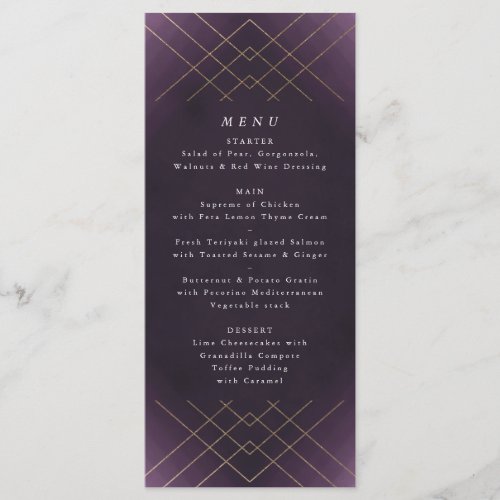 Gold Purple Elegance Diamond Geo Deco Wedding Menu