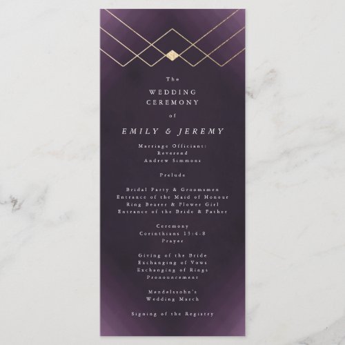 Gold Purple Elegance Diamond Geo Deco Wedding Program