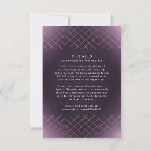 Gold Purple Elegance Diamond Geo Deco Wedding RSVP Card