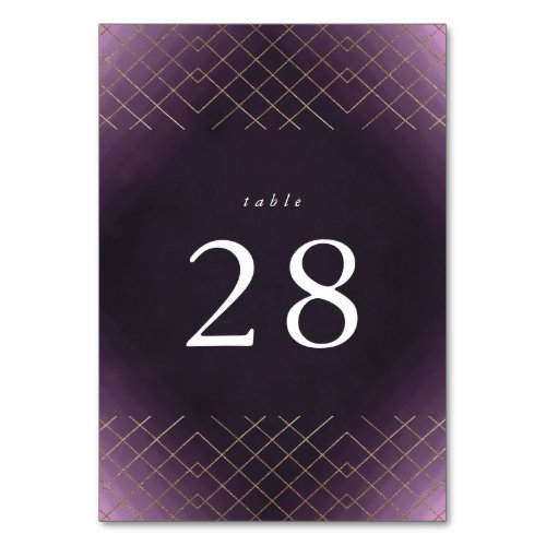 Gold Purple Elegance Diamond Geo Deco Wedding Table Number