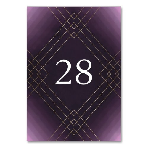 Gold Purple Elegance Diamond Geo Deco Wedding Table Number