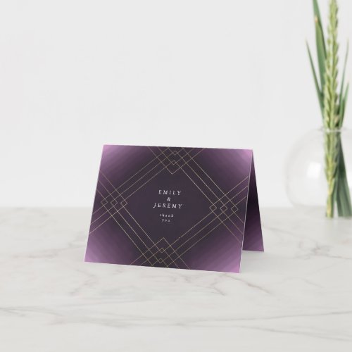 Gold Purple Elegance Diamond Geo Deco Wedding Thank You Card