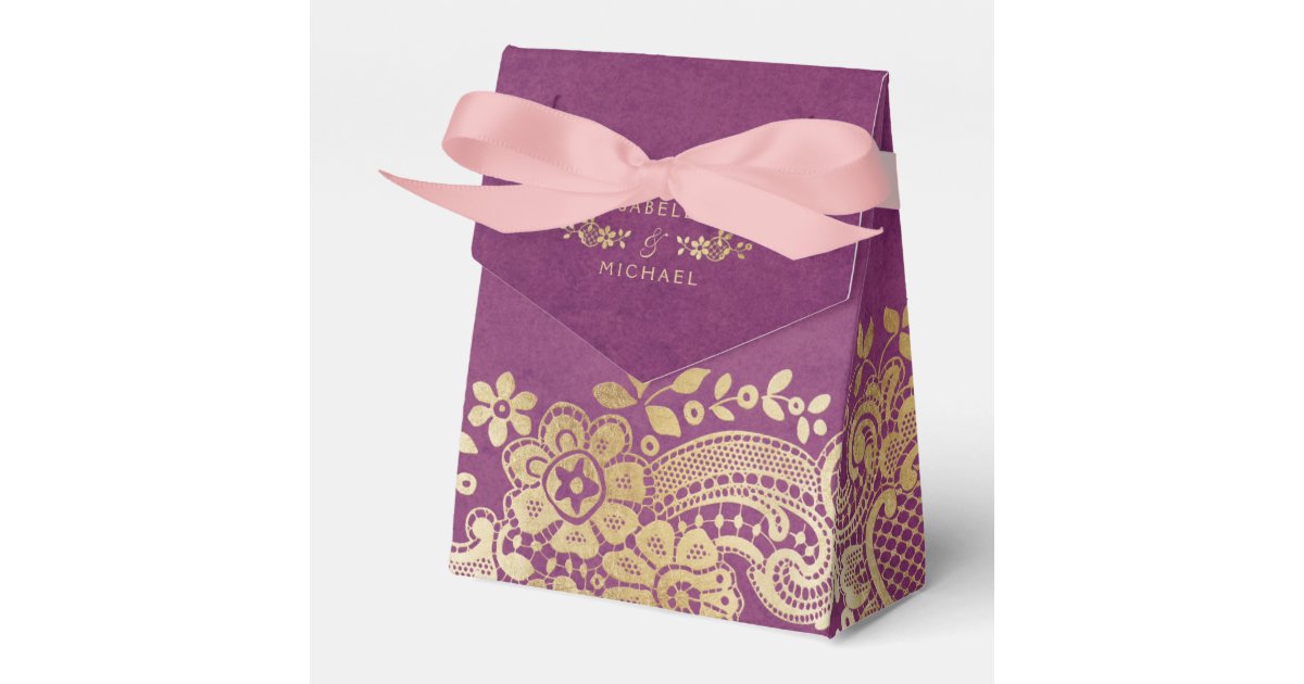 Gold purple elegant vintage lace wedding favor favor box | Zazzle