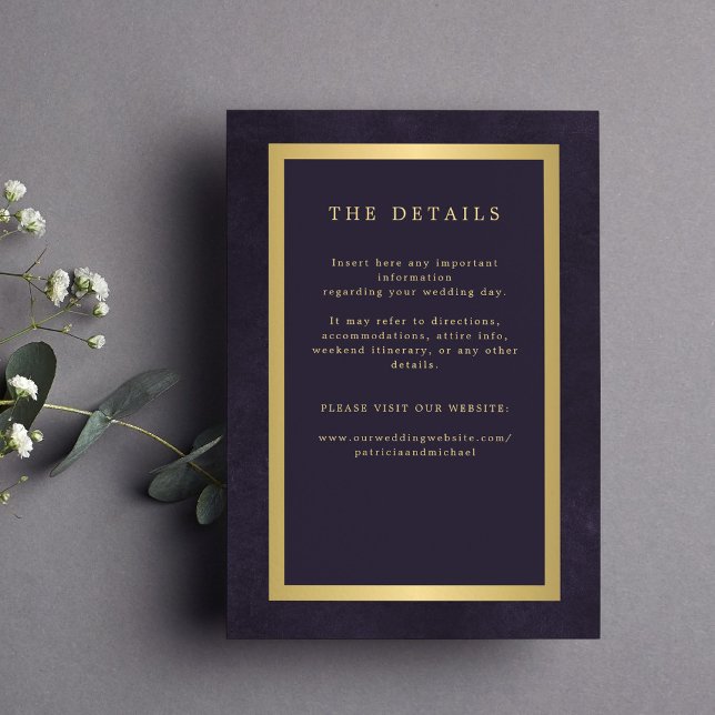 Gold purple elegant wedding guest information enclosure card (Creator Uploaded)