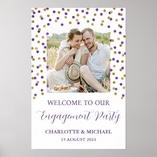 Gold Purple Engagement Party Custom 12x18 Photo Poster