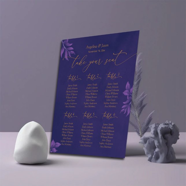 Gold & Purple Eucalyptus Wedding Seating Chart Foam Board (Creator Uploaded)