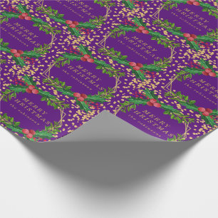 Gold Purple Family Merry Christmas Holly Glitter Wrapping Paper