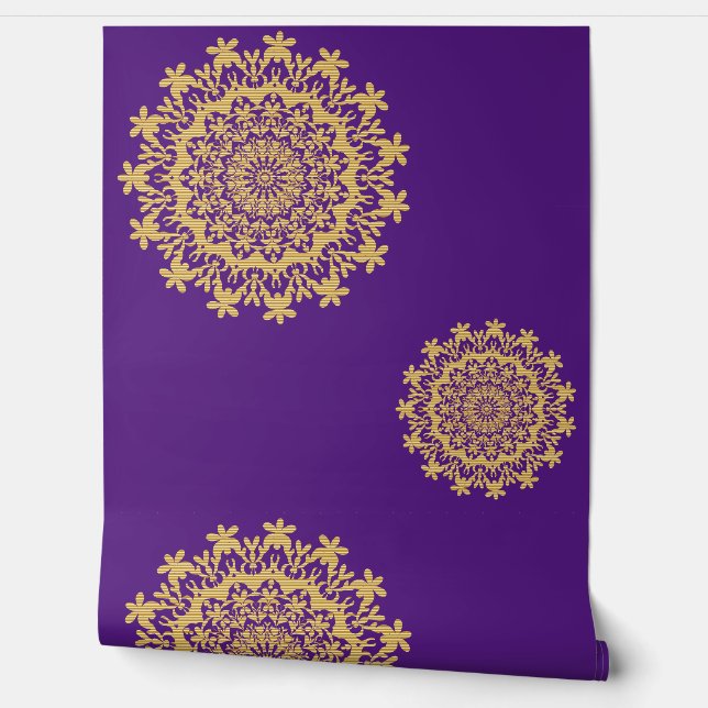 Gold purple Floral Abstract Mandala Wallpaper (Unrolling)