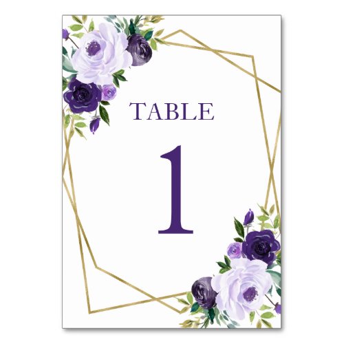Gold Purple Floral Bridal Shower Table Number