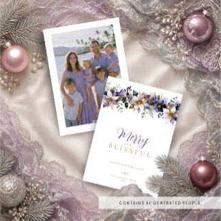 Gold Purple Floral Christmas Season Photo TMF26 Holiday Card